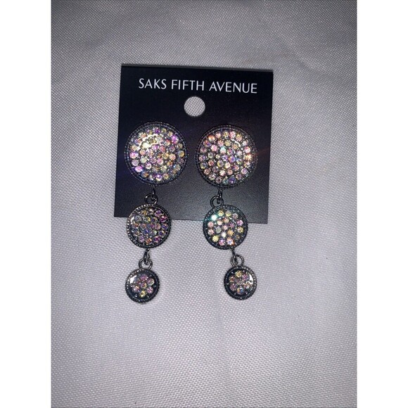 Saks Fifth Avenue Rhinestones Dangle Pierced 1.5" Earrings New - Picture 4 of 5